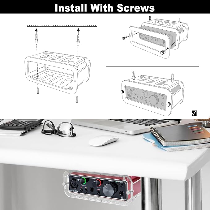 Under Desk Holder for Scarlett Solo 3rd Gen, Acrylic Under Desk Shelf Organizer Under Desk Mount Wall Mount Holder (Transparent)