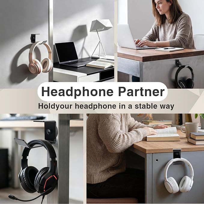 Haikole Magnetic Headphone Holder,2 Pack Acrylic Headset Hook, No Drilling Desk Mount for Gaming/Studio Headsets, Fits Sony/Bose,Quick Install Scratches-Free Rubber Base(2, Black)
