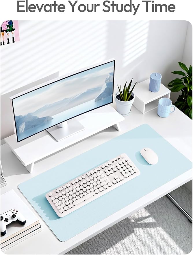 YSAGi Leather Desk Protector, Office Mat, Large Mouse Mat, Non-Slip PU Leather Blotter, Laptop Desk Mat, Waterproof Writing Pad for Office and Home(Baby Blue, 63" x 17.2")