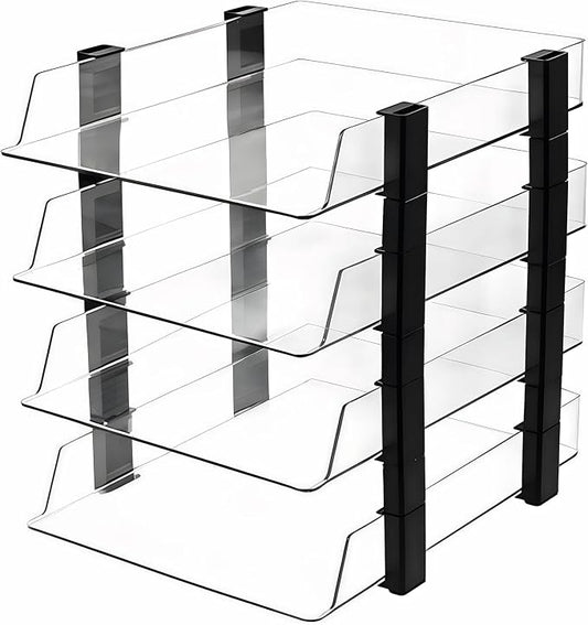 Clear 4-Tier Stackable Paper Tray Organizer for Letter/A4 Files, Desktop Document Sorter, Transparent Office Desk Storage (4 - Tier Clear)