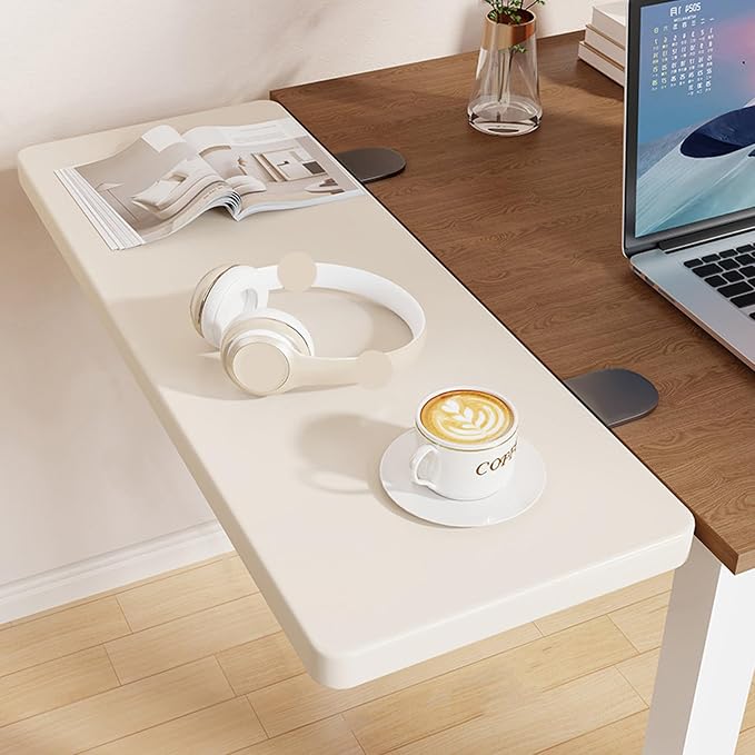 White,60 * 20,Desk Extender Tray, 27.5" x 7.8" Clamp On Desk Shelf, Desk Extension with Rounded-Edge, Table Desk Arm Rest, Clamp On Keyboard Tray for Office and Home, Workstation Organizer