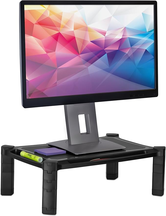 Mount-It! Monitor Stand Riser with Storage, Height Adjustable Desk Shelf for Monitor & Printer, Large 19" Platform, Fits 13–32" Screens up to 22 lbs, Desk Organizer, Black