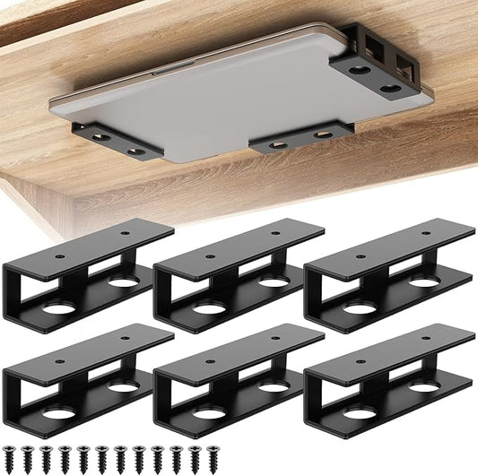 6 PCS Under Desk Laptop Mount with Anti-Scratch Silicone Pad Under Desk Holder Mount Shelf for Laptop Keyboard Storage（2 Pack）