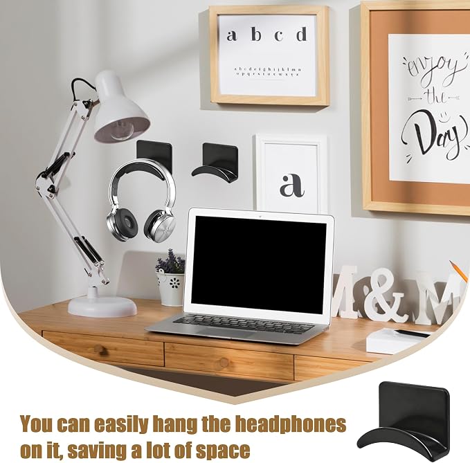 60 Pcs Headphone Wall Hangers Adhesive Gaming Headset Holder Hooks for Wall Mount Strong Universal Stand Hooks for Most Headphone Controller,Game Pads,Hat,Baseball Caps,Closet,Under Desk（Black+White）