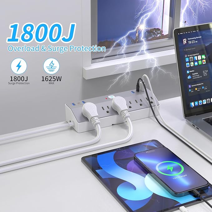 Desk Clamp Power Strip with 40W Fast Charging USB-C, JXGUCAT 10Ft Desk Mount Surge Protector with 6 Outlets 6 USB Ports, Flat Plug Extension Cord Home Office Essentials, Fit 2.48" Tabletop Edge