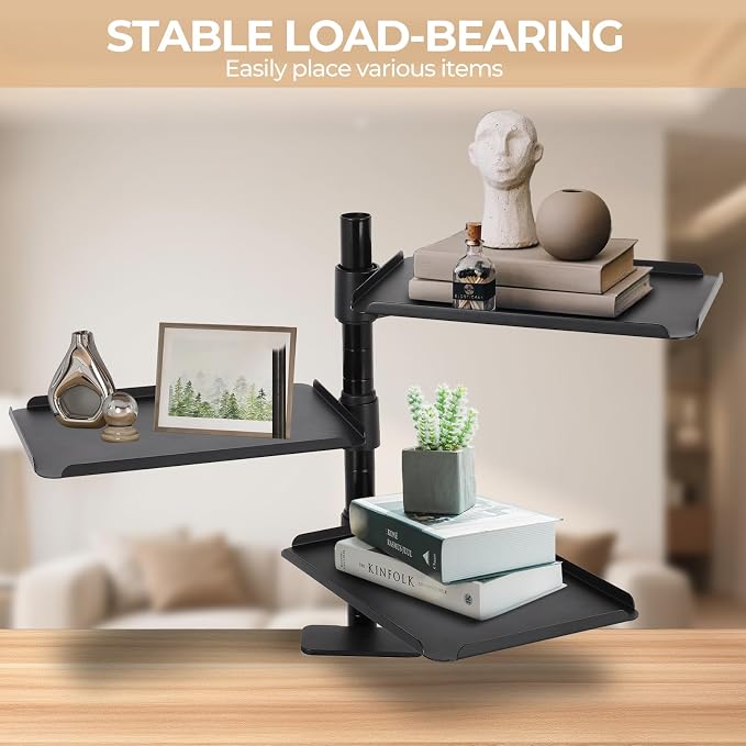 FAHKNS Multifunctional Desk Clamp Shelf，3-Tier Clamp on Desk Shelf，Ergonomics Metal Desk Extension for Home/Office/Game Room，Tabletop Book Storage Rack，Desktop Thickness 0.4-2.2”