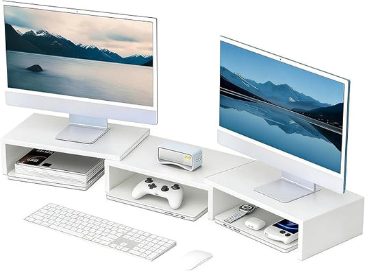 Desk Organizers and Accessories, Dual Monitor Stand Riser, Monitor Desk Shelf for Desktop Organization (White)