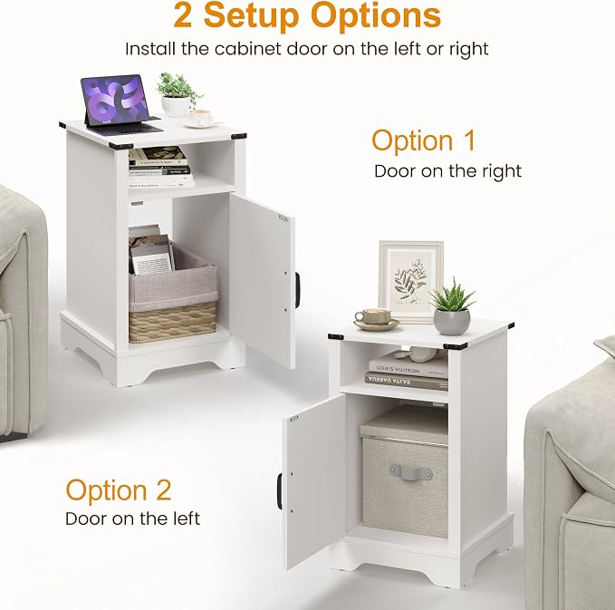 RoyalCraft 25" Tall Nightstand Set of 2, Farmhouse Nightstand with Charging Station, Large End Table with Storage, White Wood Bedside Table for Bedroom, White