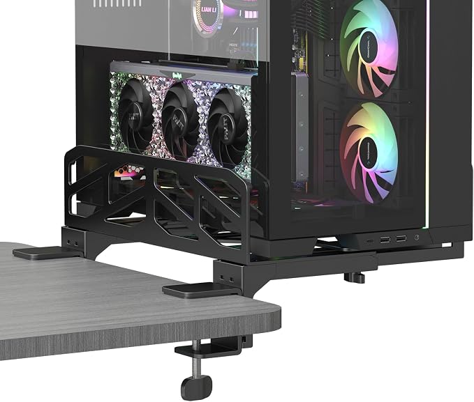 Pholiten Clamp-on Desk Extender PC Desk Mount Holder，Universal PC Wall Mount,7.28 to11.8 inch Wide Gaming Computer Case Stand，Capacity Weight 66lbs