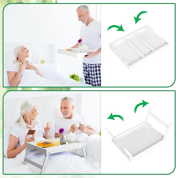 Bed Tray Table with Handles Folding Legs Bamboo Breakfast Food Tray with Media Slot for Platters,Laptop Desk,Snack,TV Tray Kitchen Serving Tray