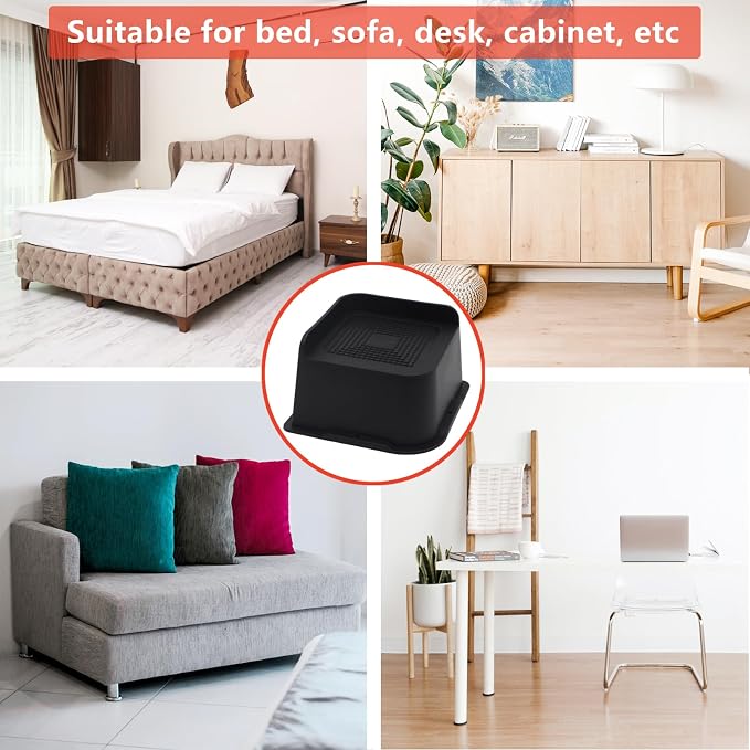 6 Pack Bed Risers 3 inch Heavy Duty, Oversized Furniture Risers, Black Bed Lifts Risers for Table, Sofa, Chair, Couch, Desk, Bed Frame Risers Supports Up to 6,500 Lbs