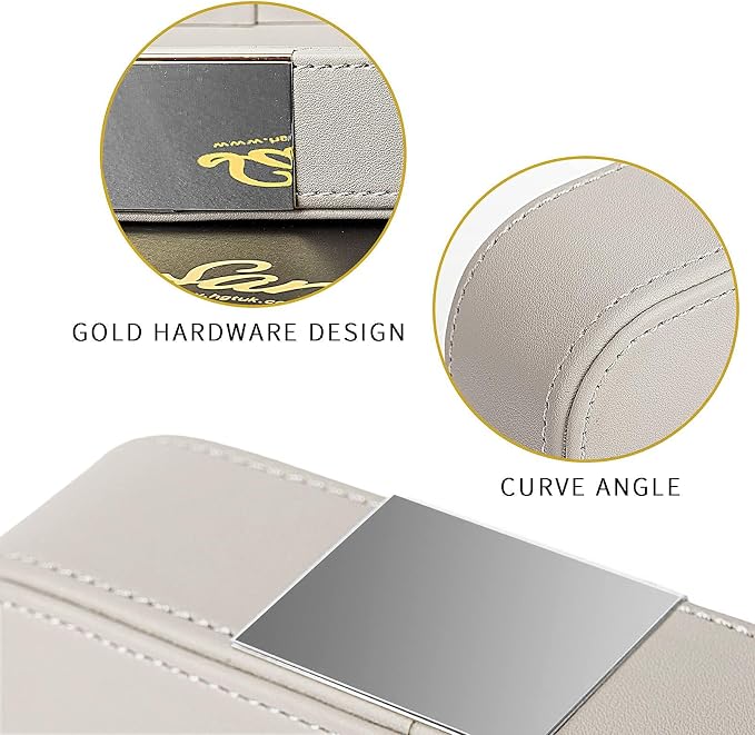 SANZIE Luxury Leather Desktop Storage Small Catchall Organizer Decorative Tray for Entryway Table to Hold Jewelry Watch Cosmetics Keys Phone Wallet, Home & Office Accessories (Metal Silvered, Grey)