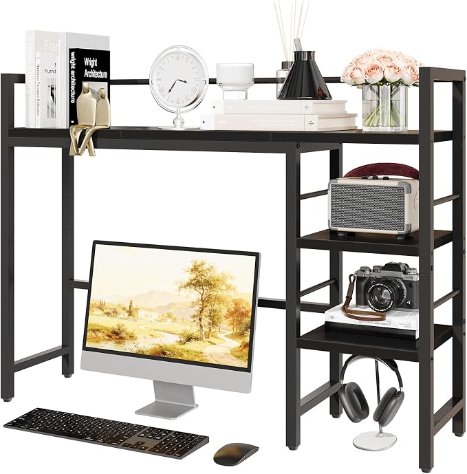 HavenlyYouth Desk Shelf, 38.6 Inch Wood Desk Organizer Shelf for Computer Monitor, Desk Hutch Storage, Desktop Shelf for Top of Desk, 3 Tier Desktop Bookshelf for Home Office Dorm, Black