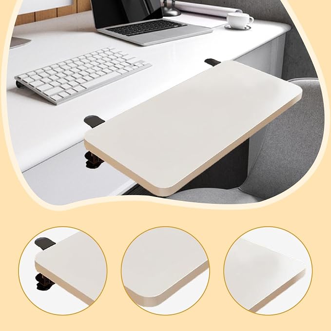 Desk Extension Shelf Board, Keyboard Tray Folding for Computer Table for Home Office Easy Installation Wrist Support, White