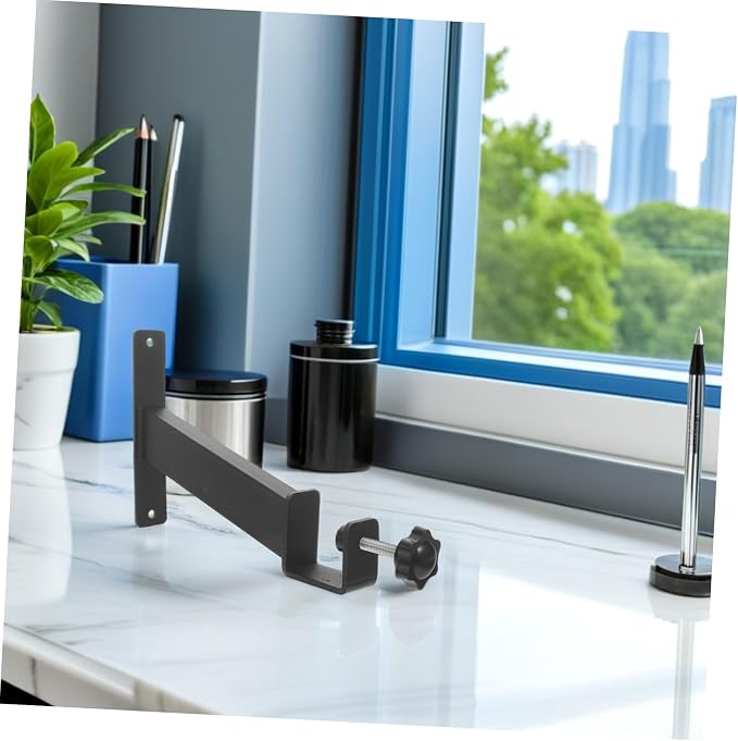 Holibanna 2pcs Black Carbon Steel Desktop Extension Bracket Clamp on Desk Riser Legs, Heavy Duty Workbench Clamp Mount Shelf Support for Office and Home Workstation