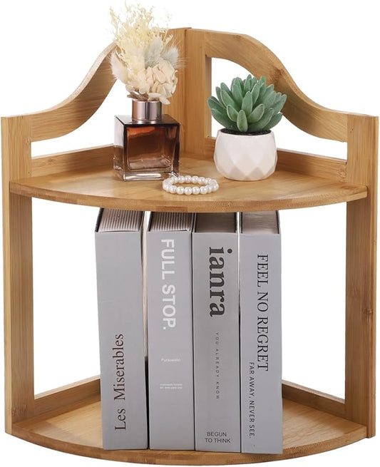 Wooden Desk Corner Shelf - 2-Tier Organizer, Compact Storage for Small Spaces, Ideal for Books, Plants, and Decorations, Quick Install