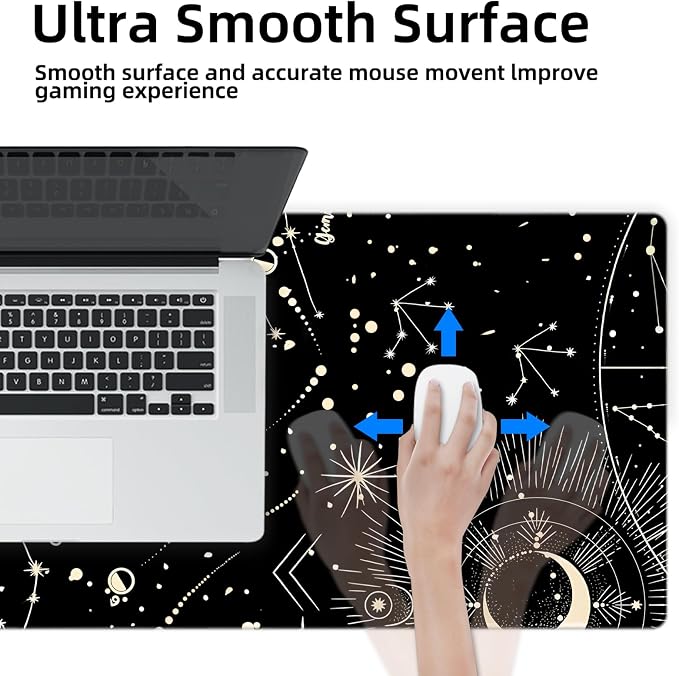 Galdas Gaming Mouse Pad XXL XL Large Long Extended Big Mousepad Non-Slip Rubber Keyboard Desk Pad with Stitched Edges for Laptop Home Office (31.5x11.8x0.08 Inch) … (Black Moon)