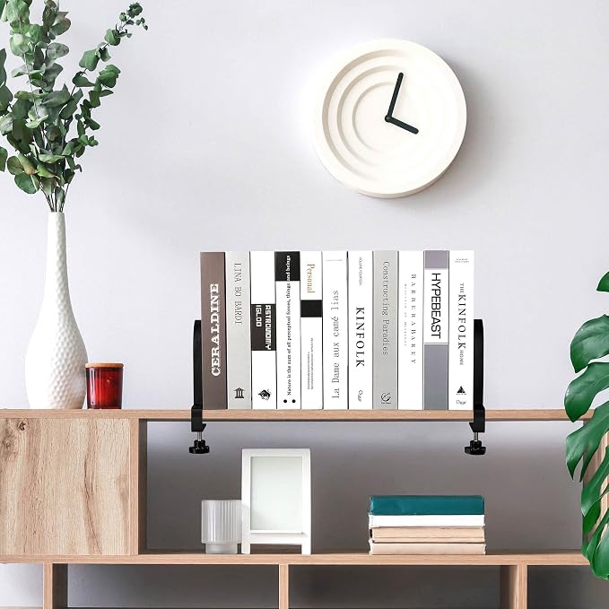 AJART Adjustable Book Ends for Shelves: Black Heavy Duty Bookends - Metal Clamp Book Organizer Storage Holders