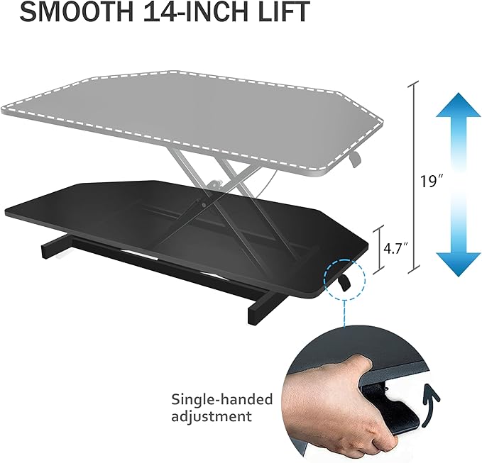 Aconcept 40 inch Black Corner Height Adjustable Standing Desk Converter, One-Click Sit to Stand up Desk Riser, Pre-Assembled for Dual Monitor and Laptop Workstation