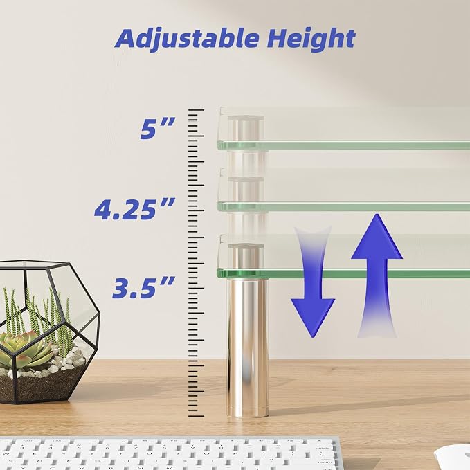 Simple Trending 2 Pack Tempered Glass Monitor Riser, Height Adjustable Desktop Stand for Laptop Printer TV