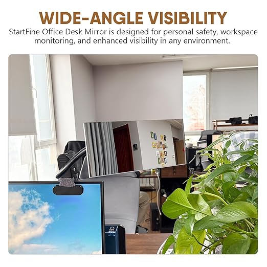 Clip-on Mirror for Desk Convex Rear View Mirror Office Cubicle for Personal Safety Monitor Computer to See Behind You Flexible Gooseneck Rectangle 6.69"x2.95" Frameless