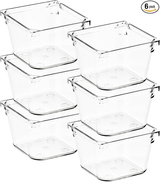6 Pack Drawer Organizer - 3" X 3" Clear Acrylic Storage Bins with Non-Slip Pads, Versatile Desk Tray for Makeup, Jewelry, Kitchen, Bathroom, and Office Organization