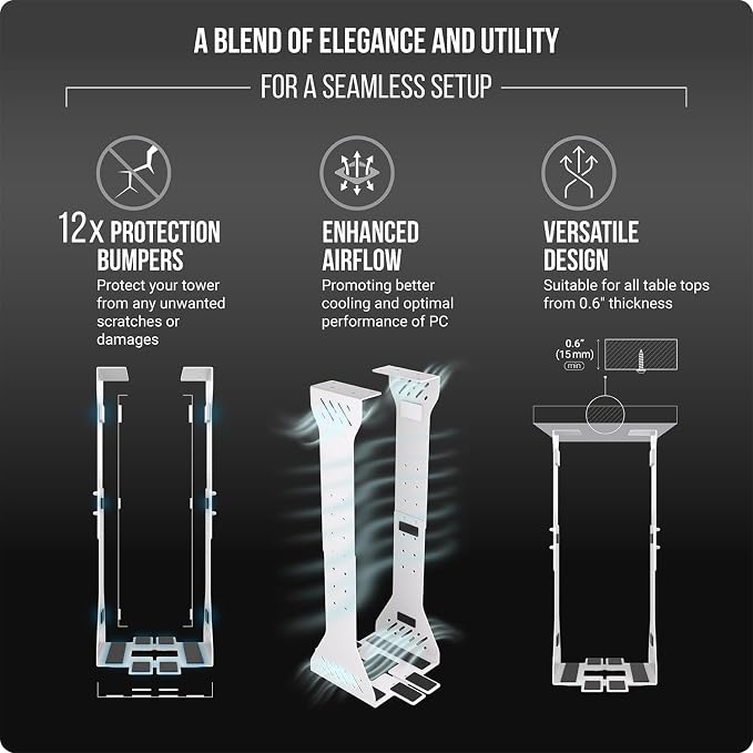 Heavy Duty Under Desk PC Holder – Up to 77 lbs Load Capacity - Adjustable Computer Tower Holder - Under Desk Computer Mount (White)