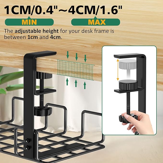 Under Desk Cable Management Tray, L 15.7''W 6.3'' No Drill Steel Desk Cable Organizers, Wire Management Tray Cable Management Rack, Desk Cable Tray Wire Organizer with Desk Cord Organizer