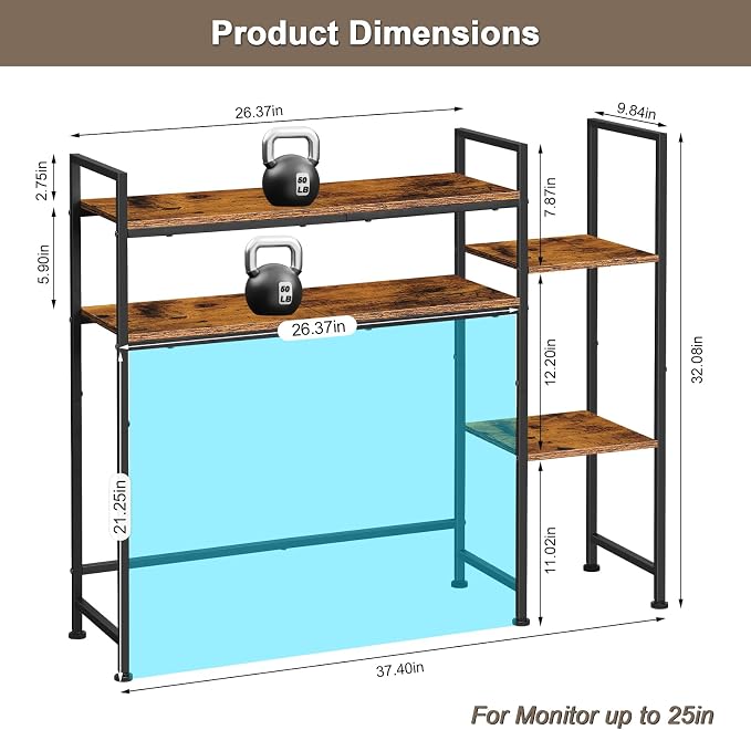 YBING Desktop Bookshelf, Desk Hutch Dorm, 4 Tier Desk Organizer Shelf Wood Over Computer Desk Shelves Multipurpose Desk Top Storage Display Rack for Home Office, Rustic Brown