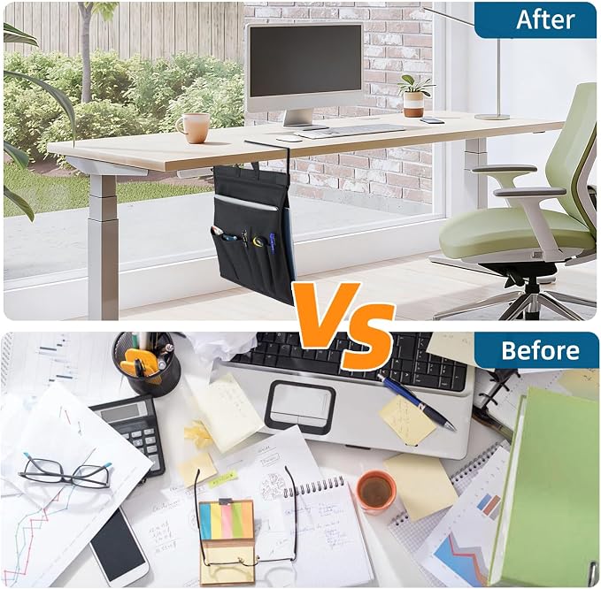 MASTLU Under Desk Hanging Storage Bag, Desk Organizer Storage, Office Side Storage Bag, Compatible with A4 Files, Detachable Handle Design, No Assembly Required, For Office Home School