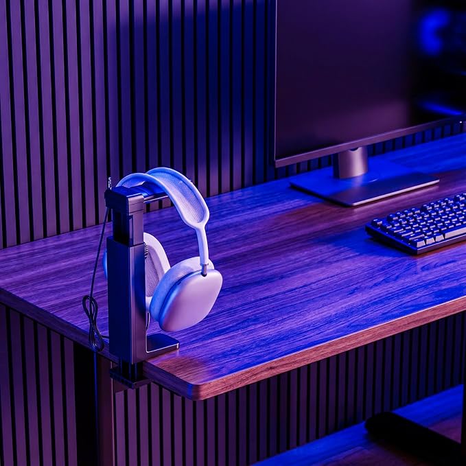 Headphone Stand & Hanger for Desk, 2 in 1 Above & Under Desk Gaming Headset Holder Mount with Height Adjustable & Rotating Clamp, Dual-sided Anti-slip Pad Earphone Rack with Cable Clip Headphone Cases
