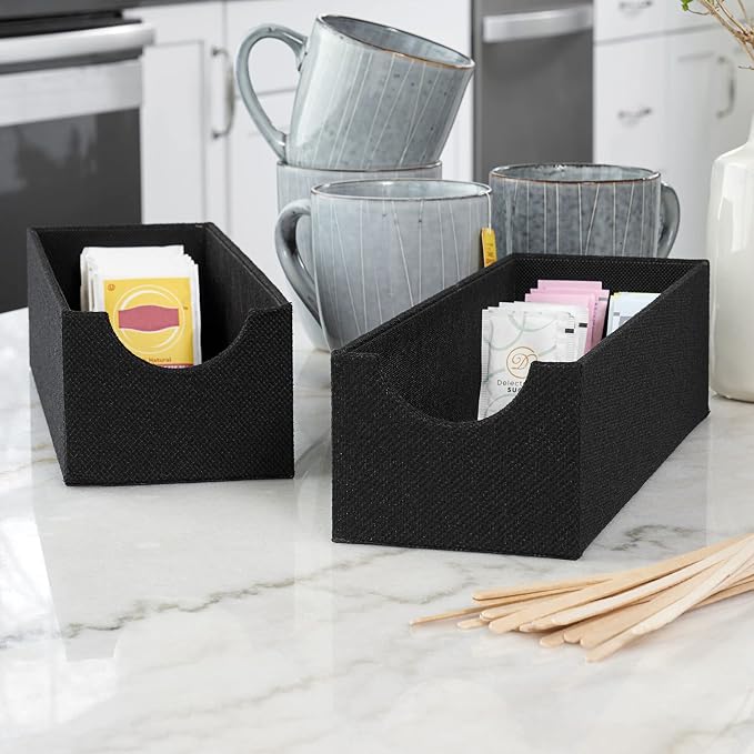 Household Essentials Hard‑Sided Narrow Drawer Organizer Tray, Black, Set of 2