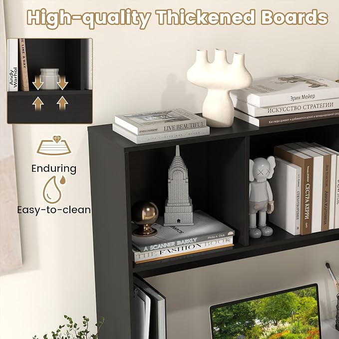 Giantex Desktop Bookshelf, Countertop Storage Hutch with 4 Shelves for Computer Desk, Dressing Tabletop Display Rack, Multipurpose Desk Hutch Storage Organizer for Home Office Dorm (Black)