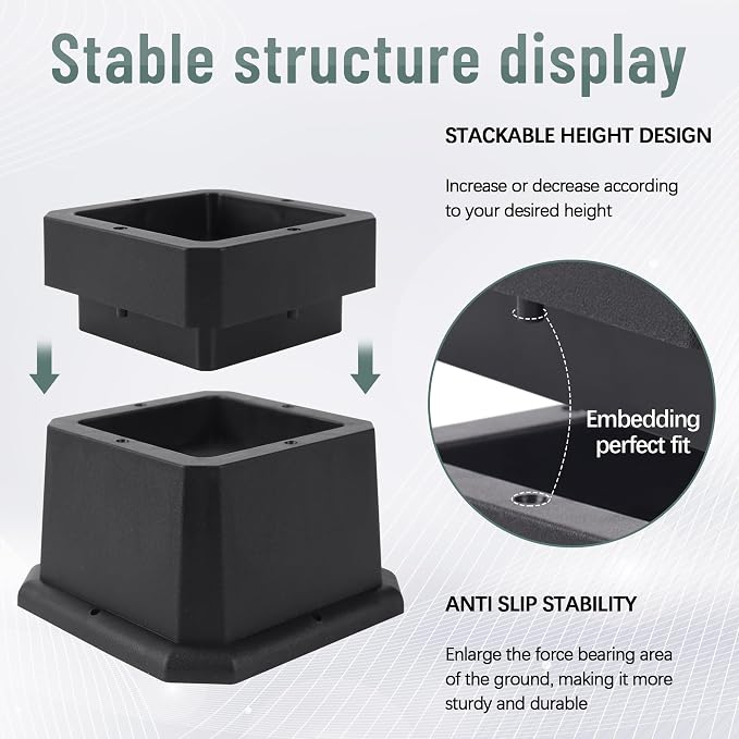 BTSD-home Adjustable Bed Risers 2,3 or 4 Inch Heavy Duty 8 Pack Furniture Risers Dorm Bed Risers Table Desks Legs Blocks Black