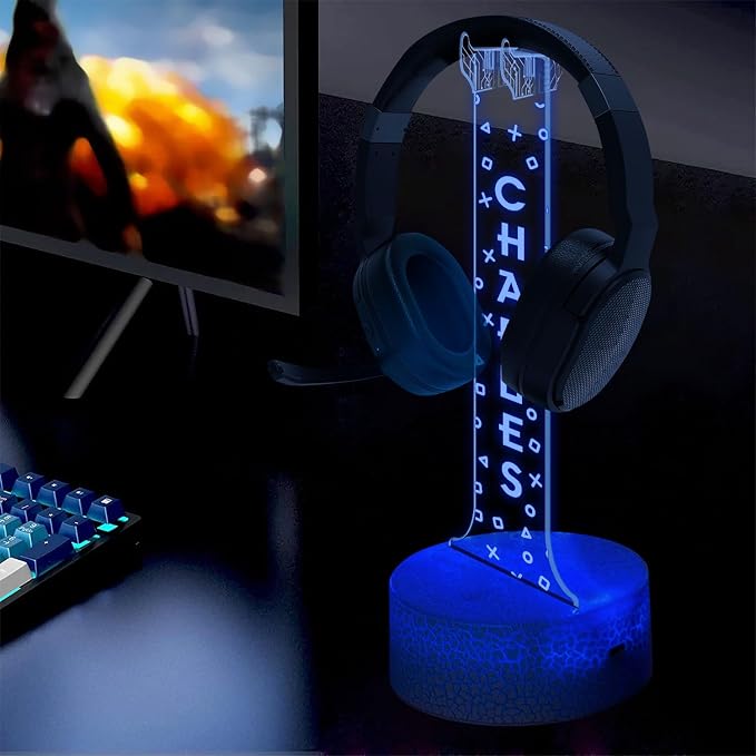Custom LED Headphone Holder with RGB Lights, Personalized Gamer Headset Stand, Gaming Desk Organizer, Valentine Gift for Boyfriend, Teen Gamer Gift, Custom Gifts for Him