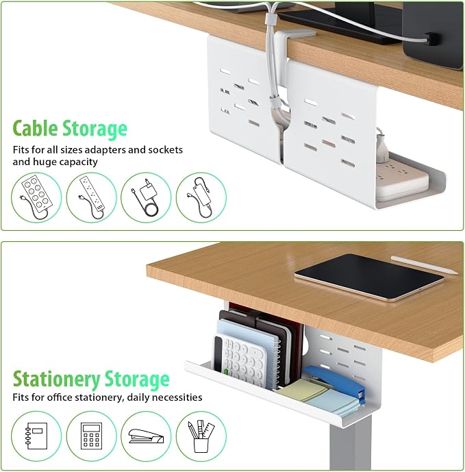 KEEGH 16" Under Desk Cable Management Tray, No Drill Clamp Mount, Extra Large Desk Cord Organizer Upgrade Capacity, Cord Management Tray for Home Office, Gaming Desk, Standing Desk,White, 3 Pack