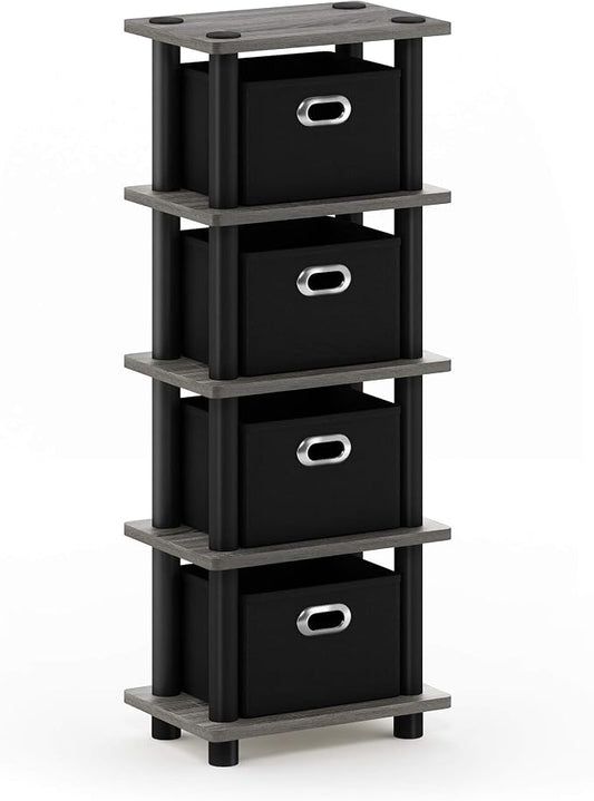 FURINNO Turn-N-Tube LACi 4-Bins System Rack, French Oak Grey/Black