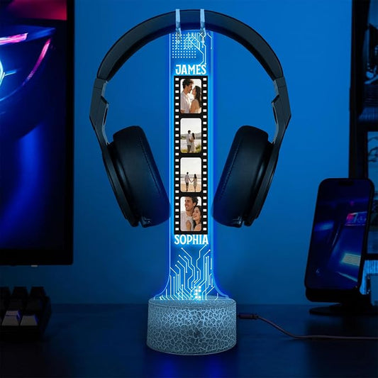 Custom Headphone RGB Light Headset Holder, Personalized Couple Photo Headphone Night Light, Gaming Room Decor, Gift for Boyfriend, Teen Gamer, Valentines Day Gift, Gifts for Couple