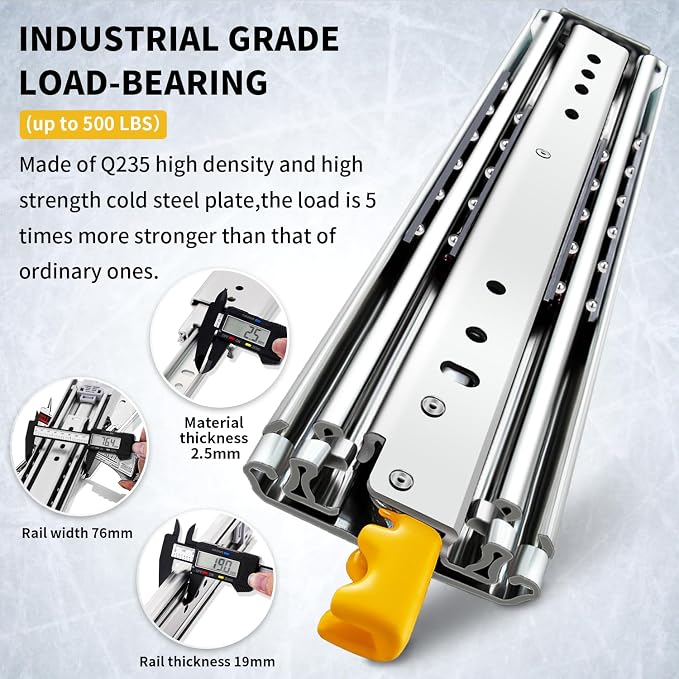 YENUO Heavy Duty Drawer Slides with Lock 12 14 16 18 20 22 24 26 28 30 32 34 36 38 40 44 48 52 56 60 Inch Full Extension Side Mount Ball Bearing Locking Rails Track Glides Runners Load 350 Lbs 1 Pair