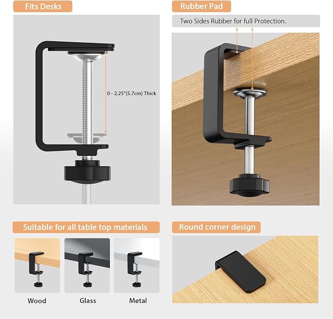 Syeeiex 17" Under Desk Cable Management Tray, No-Drill C-Clamp & Screw Mount, Heavy Duty Metal Cord Organizer with Cable Ties, for Office Home Workspace, Black