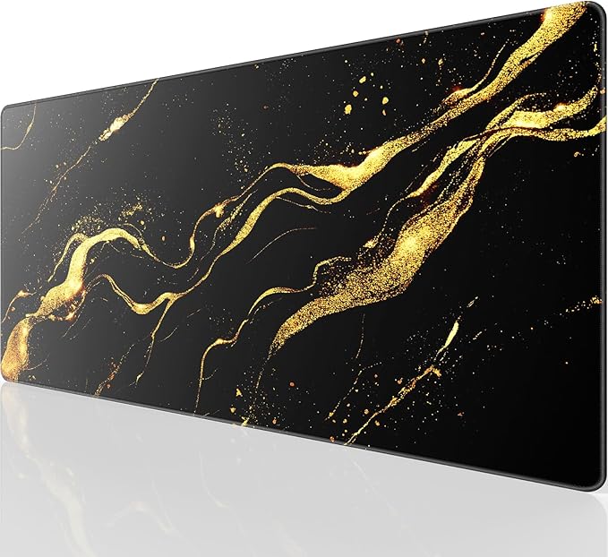 KTRIO Large Gaming Mouse Pad, Desk Mat, 31.5 x 15.7 in Black Gold, XXL | Smooth Micro-Weave Surface, Artistic Pattern Design, Non-Slip Rubber Base, Durable Stitched Edges, Office & Home Use