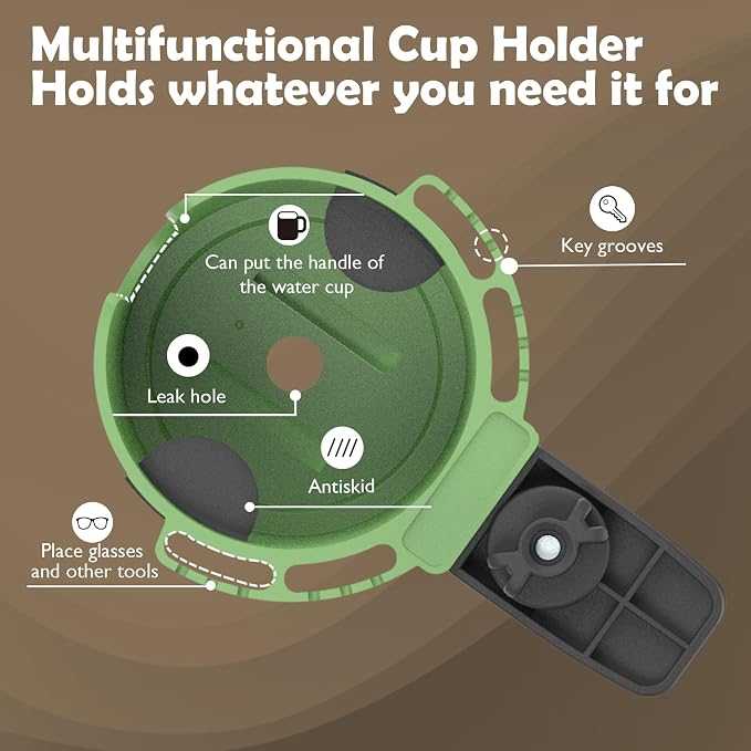 Desk Cup Holder with Headphone Hanger, Clip on Cup Holders for Desks with Spill-Proof Cup Design, Easy to Install, Enough to Hold 8-28OZ Coffee Cups, Water Bottles. (Green, Medium)