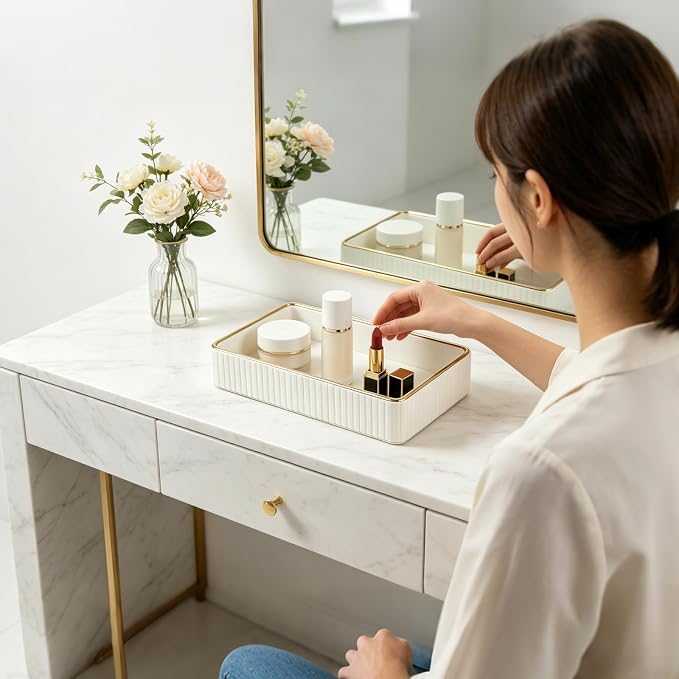 PU Leather Valet Tray,Desk Organizer Tray Nightstand Organizer Trinket Dish Storage Key Bowl Decorative Trays for Phone Wallet Jewelry Watch,Bathroom Bedroom Perfume Vanity Trays,Cream