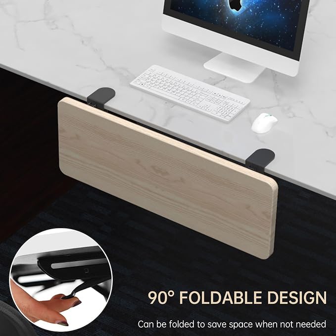 Sisyphy Ergonomics Desk Extender Tray, 29.5x9.5" Punch-Free Clamp on, Foldable Keyboard Drawer Tray, Table Mount Arm Wrist Rest Shelf, Computer Elbow Arm Support