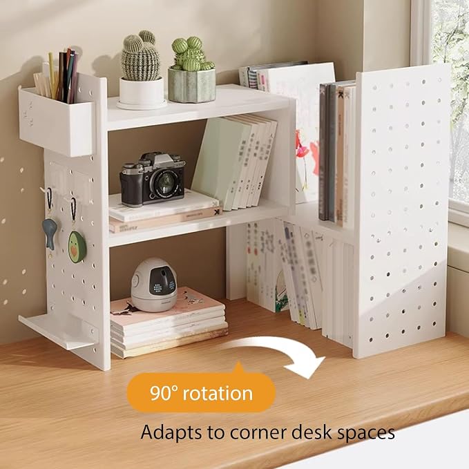 Corner Desktop Bookshelf, Multipurpose Desk Organizer Shelves with Pegboard, Countertop Display Rack for Home Office Dorm