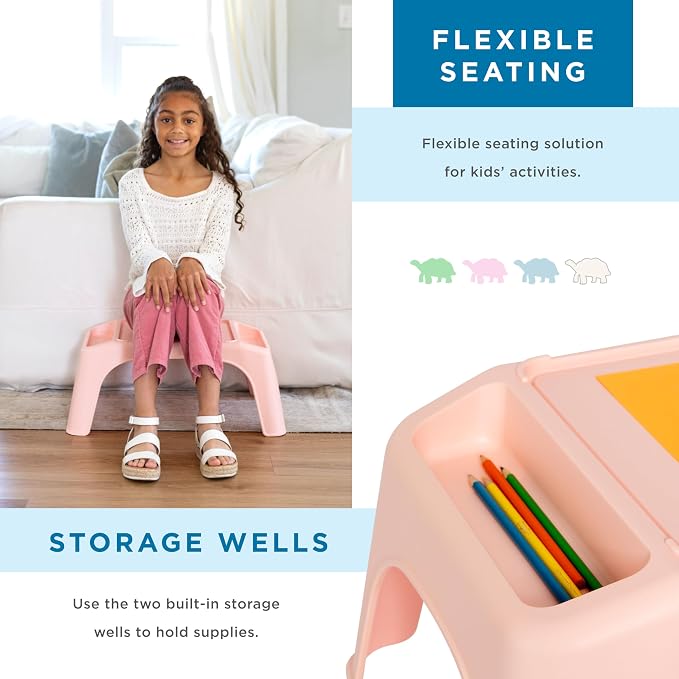 LAPGEAR Turtle Table Kids Flexible Seating Lap Desk Tray with Storage for Snacks, Play, Classroom, and Sensory Activities - Rose Quartz - Style No. 20104