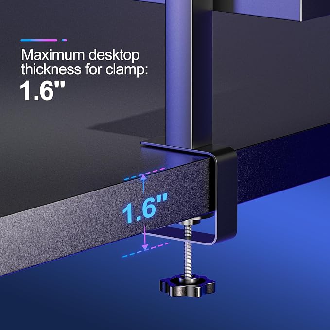 2-Tier Clamp On Desk Shelf, 17 inch Adjustable Desk Organizer with Hooks, Heavy Duty Desk Storage Shelves Holds 44 lbs, No Drill Desktop Shelf for Home Office, Gaming & Desk Accessories