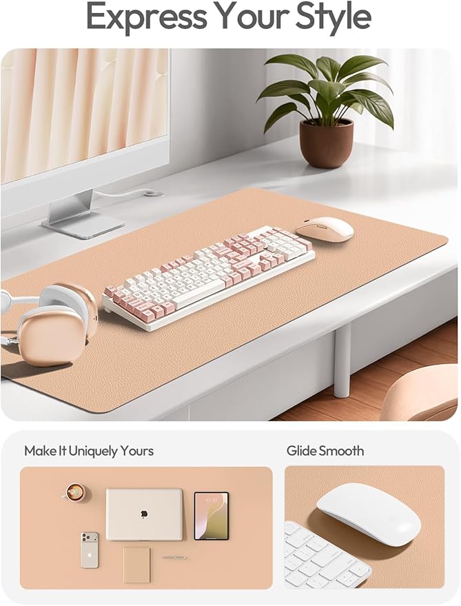 YSAGi Leather Desk Protector, Office Mat, Large Mouse Mat, Non-Slip PU Leather Blotter, Laptop Desk Mat, Waterproof Writing Pad for Office and Home(Latte, 63" x 24")