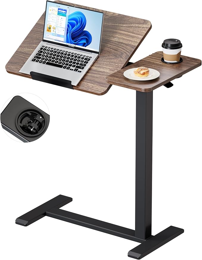 BZIUM Overbed Bedside Table with Hidden Wheels, Adjustable Medical Tilt Top Hospital Bed Table Over The Bed, Rolling Desk Mobile Standing Desk (31.5x15.8, Walnut)