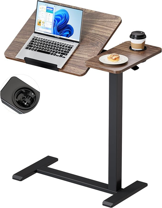 BZIUM Overbed Bedside Table with Hidden Wheels, Adjustable Medical Tilt Top Hospital Bed Table Over The Bed, Rolling Desk Mobile Standing Desk (31.5x15.8, Walnut)